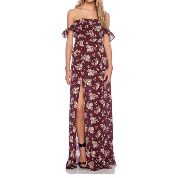 Flynn Skye Dresses & Skirts - Flynn Skye Bardot Maxi Dress Burgundy Bouquet
